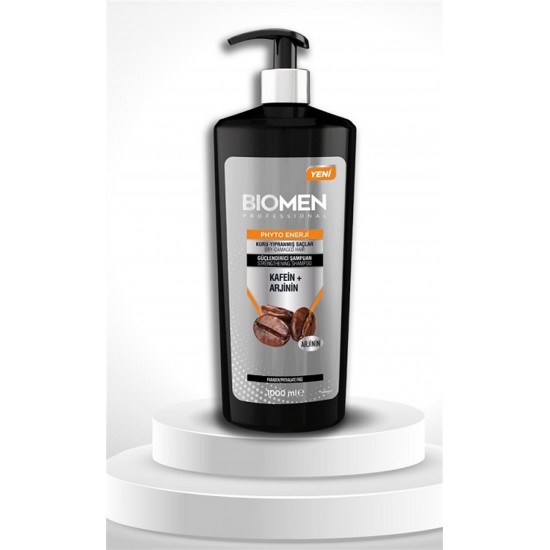 شامپو مردانه بیومن Biomen حاوی کافئین و آرژنین برای موهای آسیب دیده و خشک 1000 میل