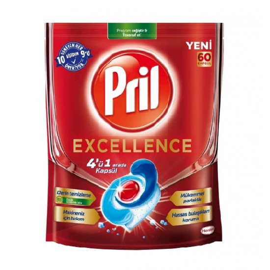 قرص ماشین ظرفشویی پریل Pril مدل Excellence چهار کاره بسته 60 عددی