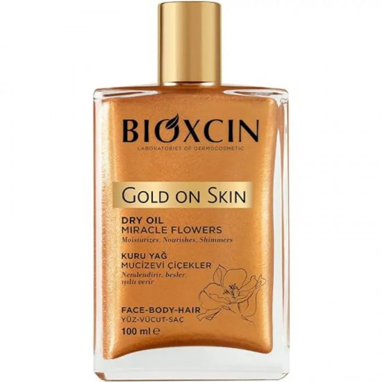 روغن مرطوب کننده و شاین صورت و بدن و مو بیوکسین Bioxin مدل Gold On Skin حجم 100 میل