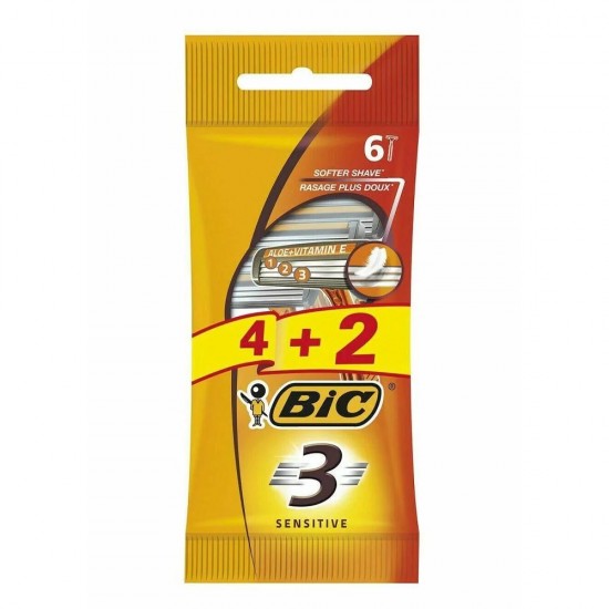 خودتراش بیک 3 لبه ضد حساسیت مدل Bic Sensitive 3 بسته 6 عددی