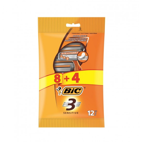 خودتراش بیک 3 لبه ضد حساسیت مدل Bic Sensitive 3 بسته 12 عددی