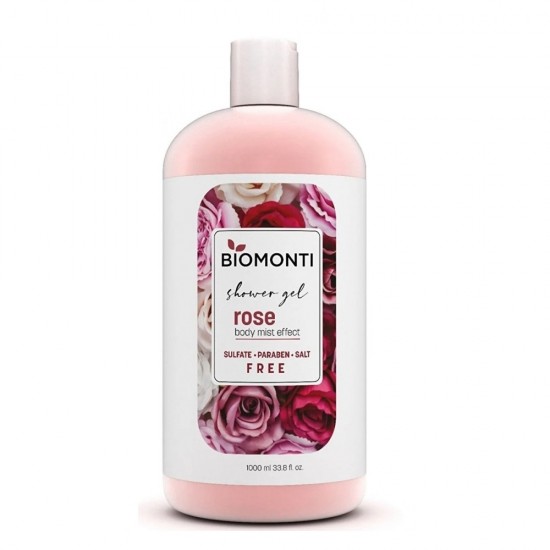 شامپو بدن بدون پارابن و سولفات بیومونتی Biomonti مدل Rose Oil حاوی روغن گل رز حجم 1000 میل