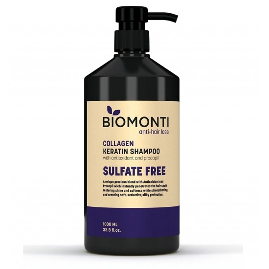شامپو بیومونتی Biomonti بدون سولفات حاوی کراتین و کلاژن حجم 1000 میل