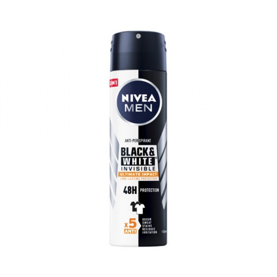 اسپری ضد تعریق نیوا Nivea مردانه مدل Black White Invisible Ultimate Impact حجم 150 میل