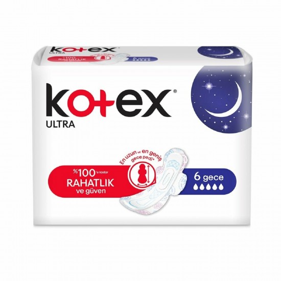 نوار بهداشتی کوتکس kotex شب مدل Ultra بسته 6 عددی